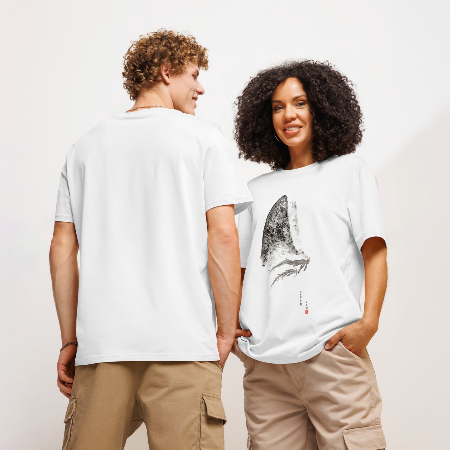 Unisex organic ribbed neck t-shirt - Thresher Shark Dorsal Gyotaku