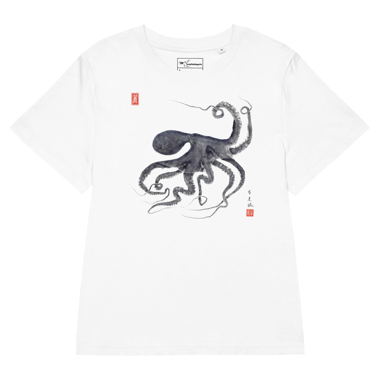 Women’s organic ribbed neck t-shirt: Octopus Conductor Gyotaku