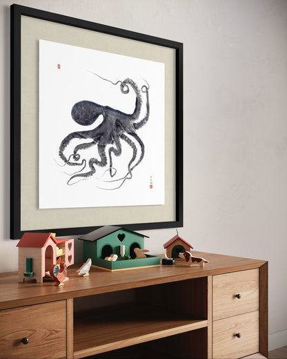 Octopus Conductor: Contemporary Fine Art Gyotaku Print -- Reproduction