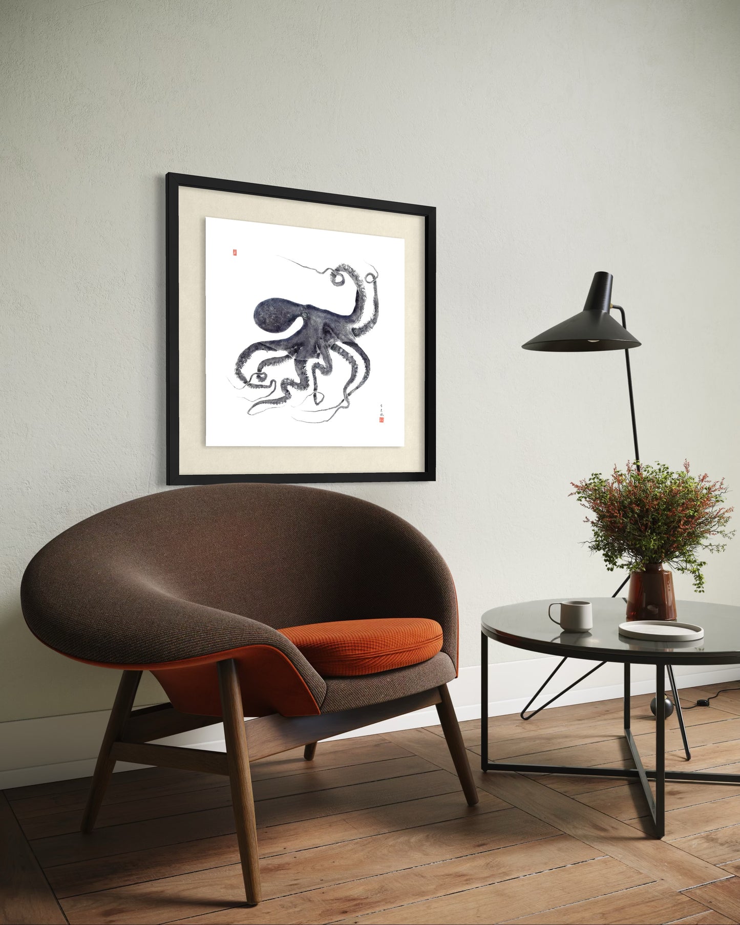 Octopus Conductor: Contemporary Fine Art Gyotaku Print -- Reproduction