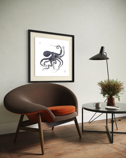 Octopus Conductor: Contemporary Fine Art Gyotaku Print -- Reproduction