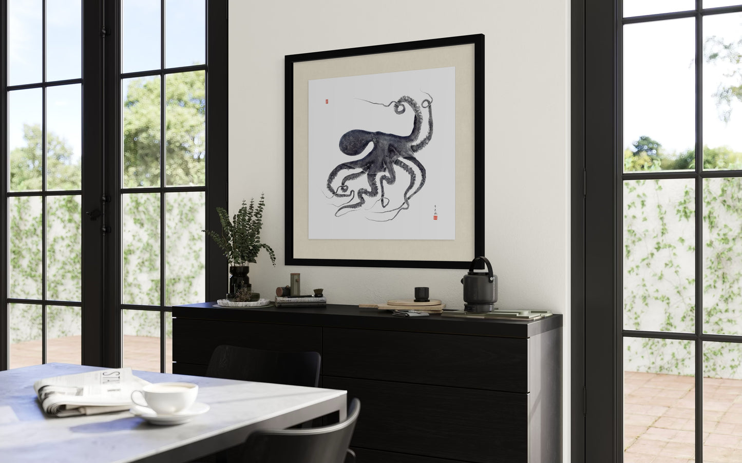 Octopus Conductor: Contemporary Fine Art Gyotaku Print -- Reproduction