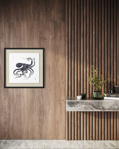 Octopus Conductor: Contemporary Fine Art Gyotaku Print -- Reproduction