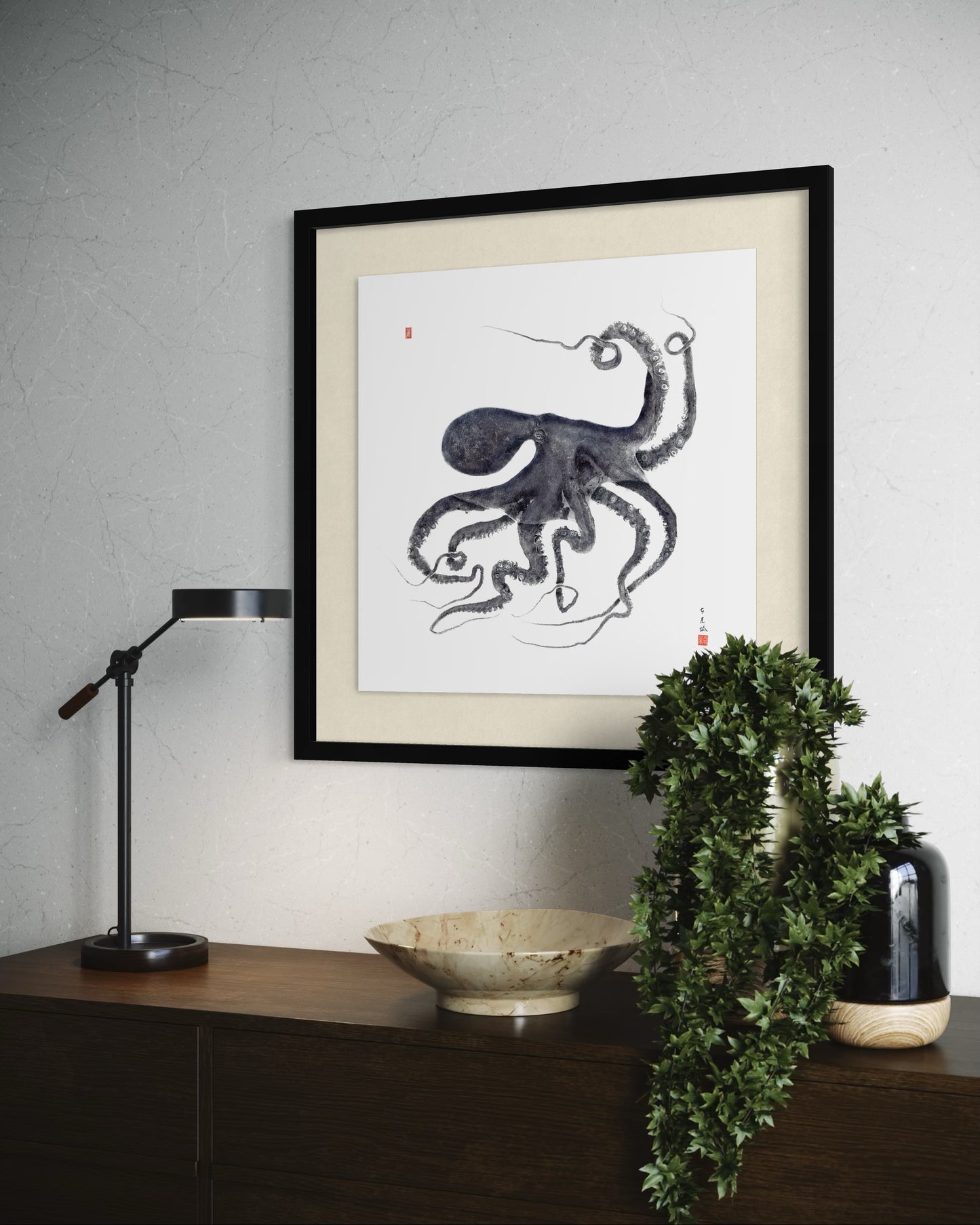 Octopus Conductor: Contemporary Fine Art Gyotaku Print -- Reproduction