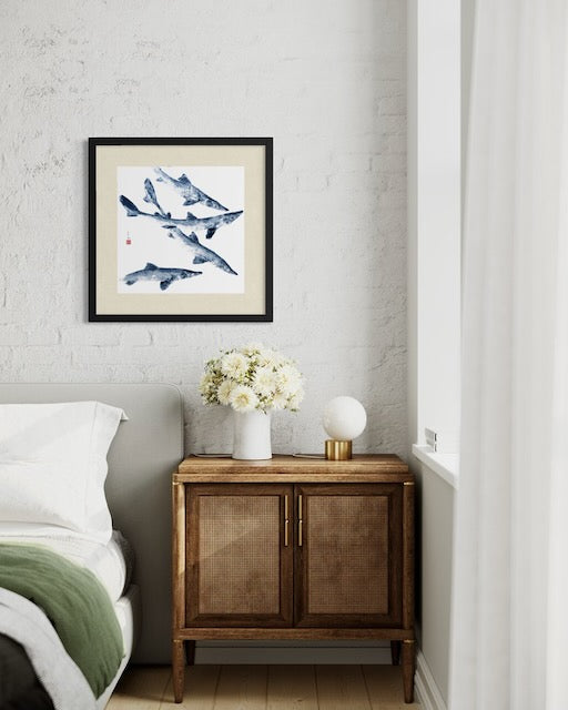 School of Spiny Dogfish: Contemporary Fine Art Gyotaku Print -- Unframed Reproduction