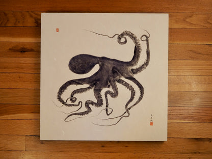 Octopus Conductor: Contemporary Fine Art Gyotaku Print -- Reproduction on panel