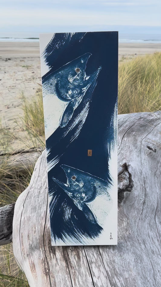 Swimming Upstream - Upswing: Original Cyanotype Print