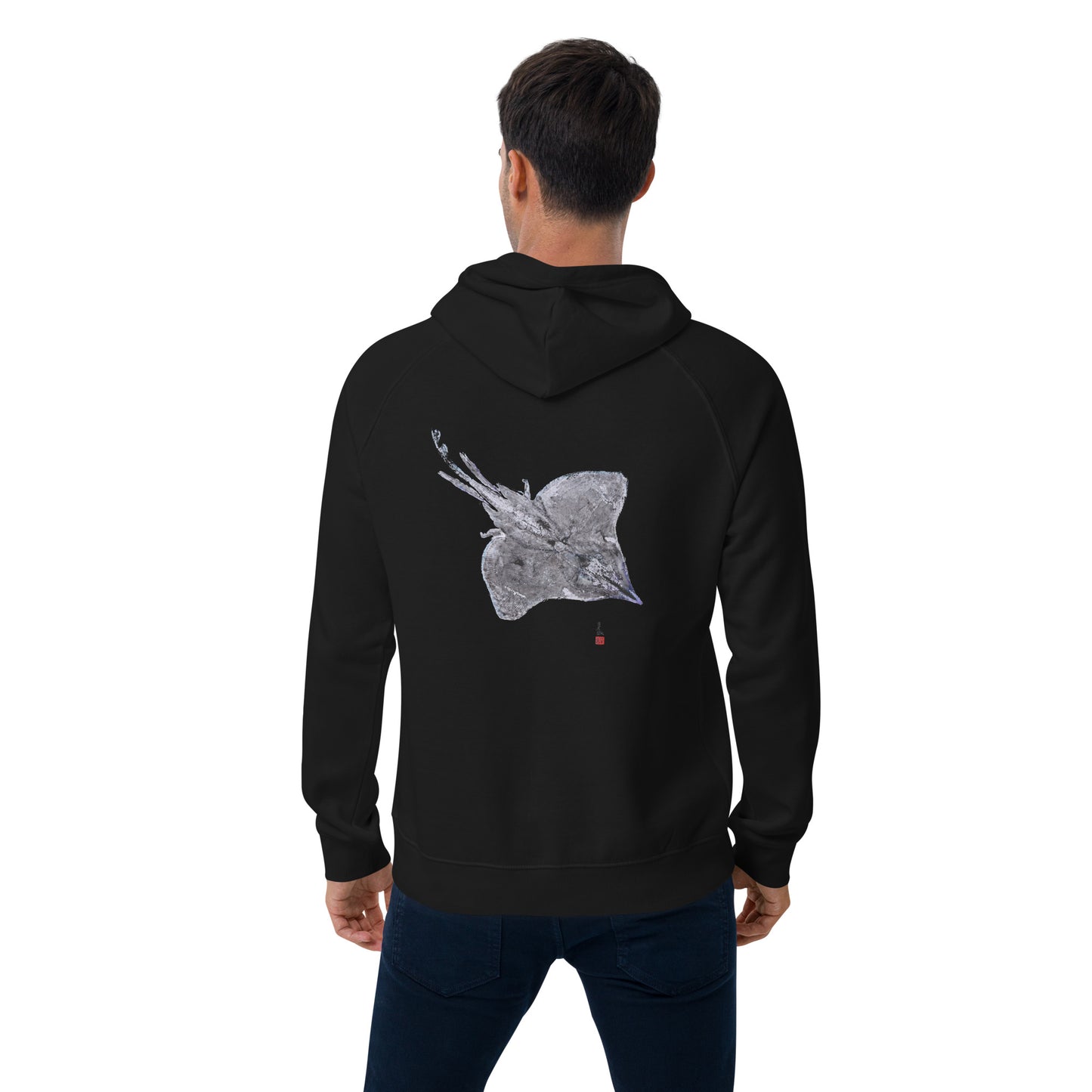 Unisex eco raglan hoodie - Longnose Skate Gyotaku