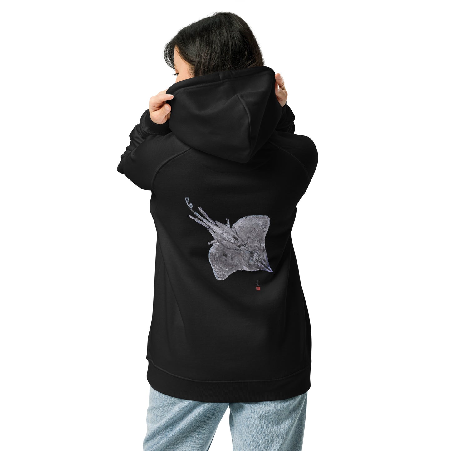 Unisex eco raglan hoodie - Longnose Skate Gyotaku