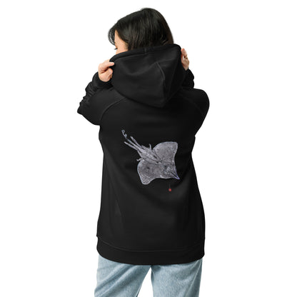Unisex eco raglan hoodie - Longnose Skate Gyotaku
