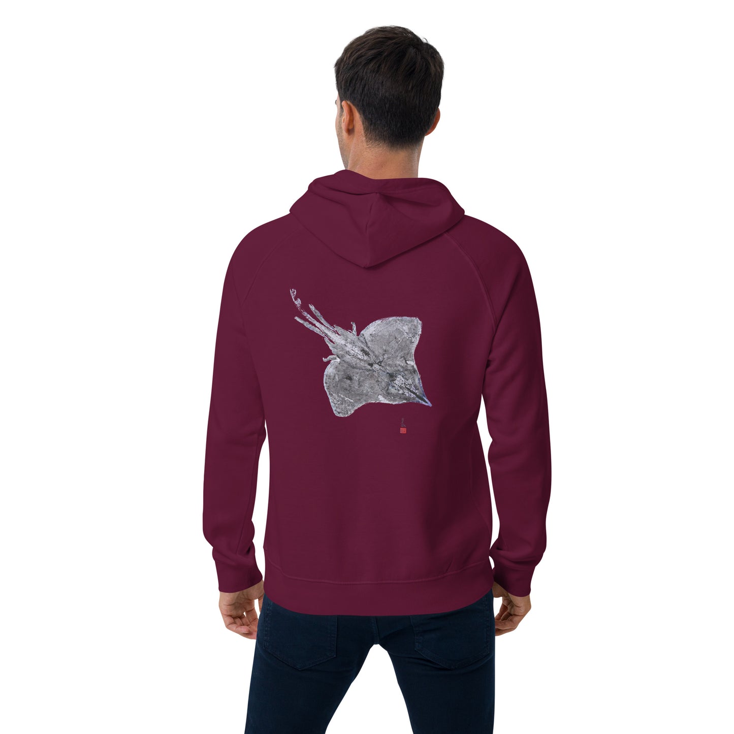 Unisex eco raglan hoodie - Longnose Skate Gyotaku