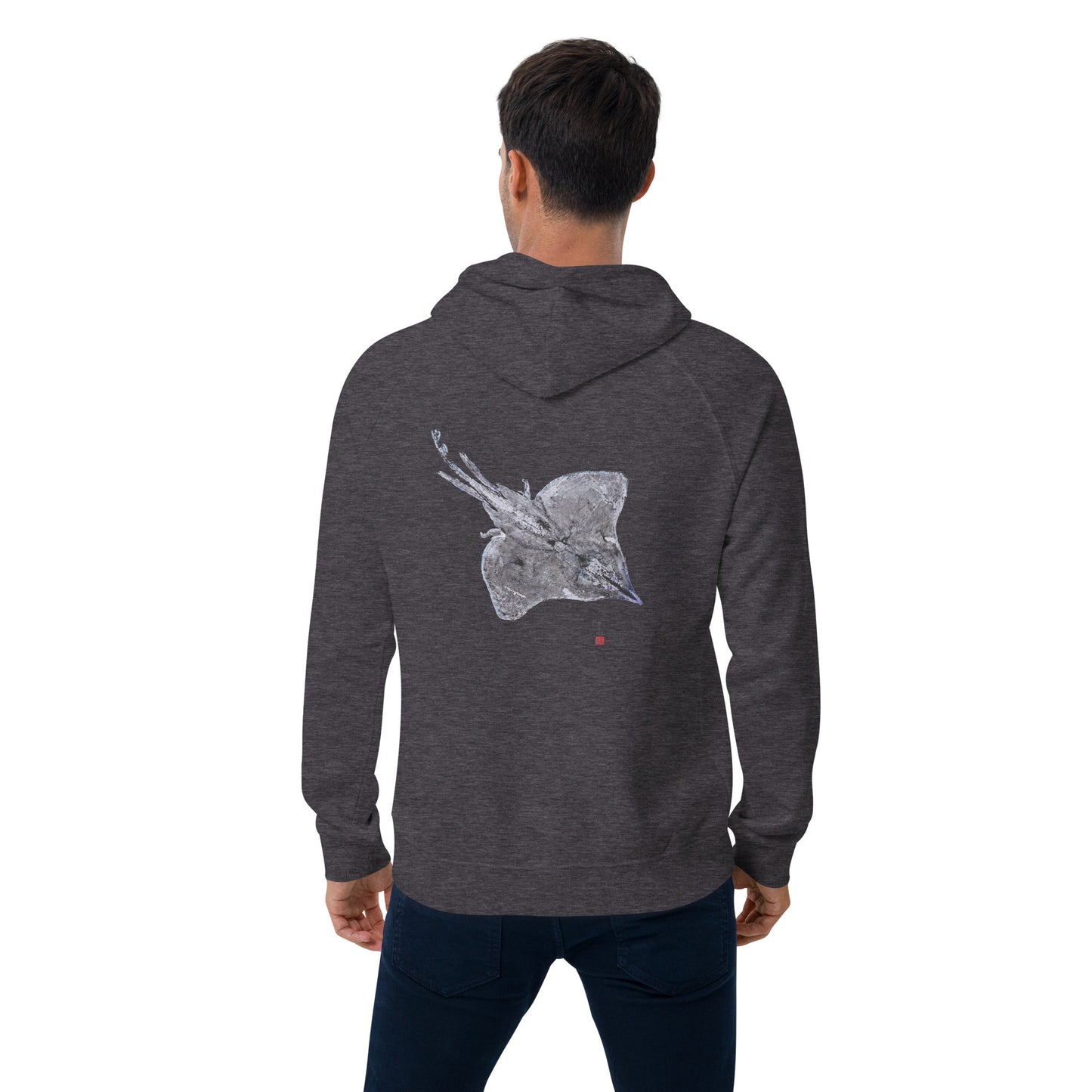 Unisex eco raglan hoodie - Longnose Skate Gyotaku