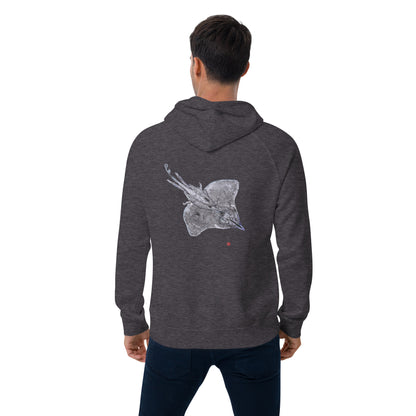 Unisex eco raglan hoodie - Longnose Skate Gyotaku