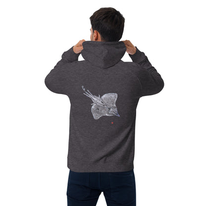 Unisex eco raglan hoodie - Longnose Skate Gyotaku