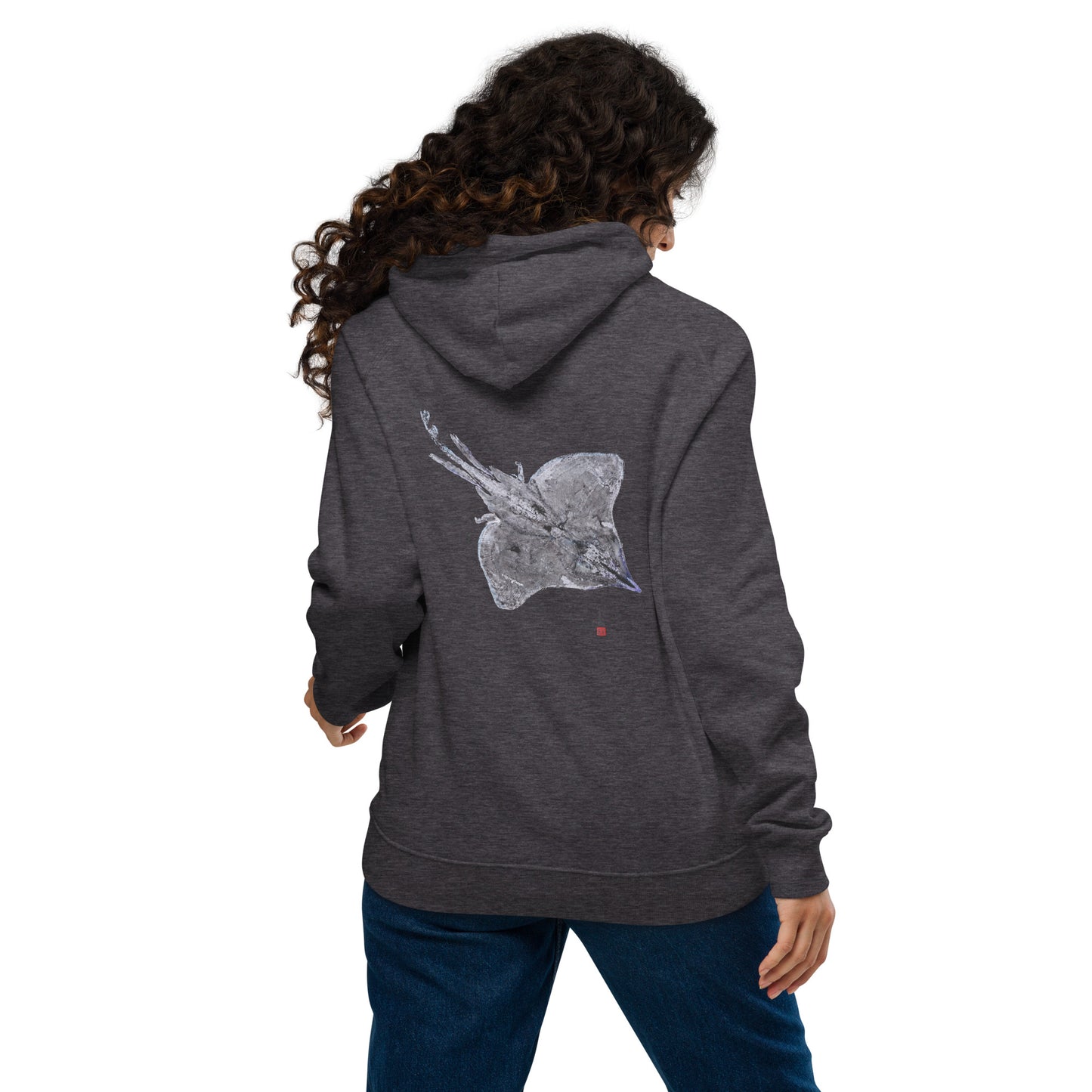 Unisex eco raglan hoodie - Longnose Skate Gyotaku