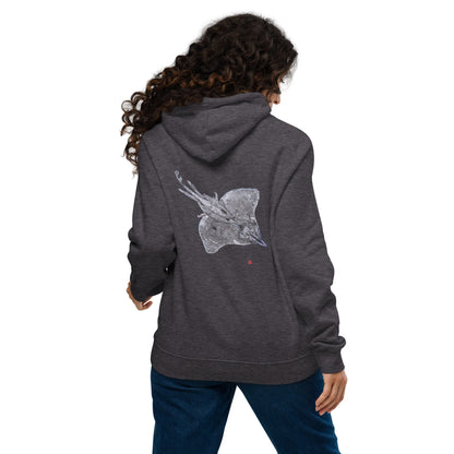 Unisex eco raglan hoodie - Longnose Skate Gyotaku