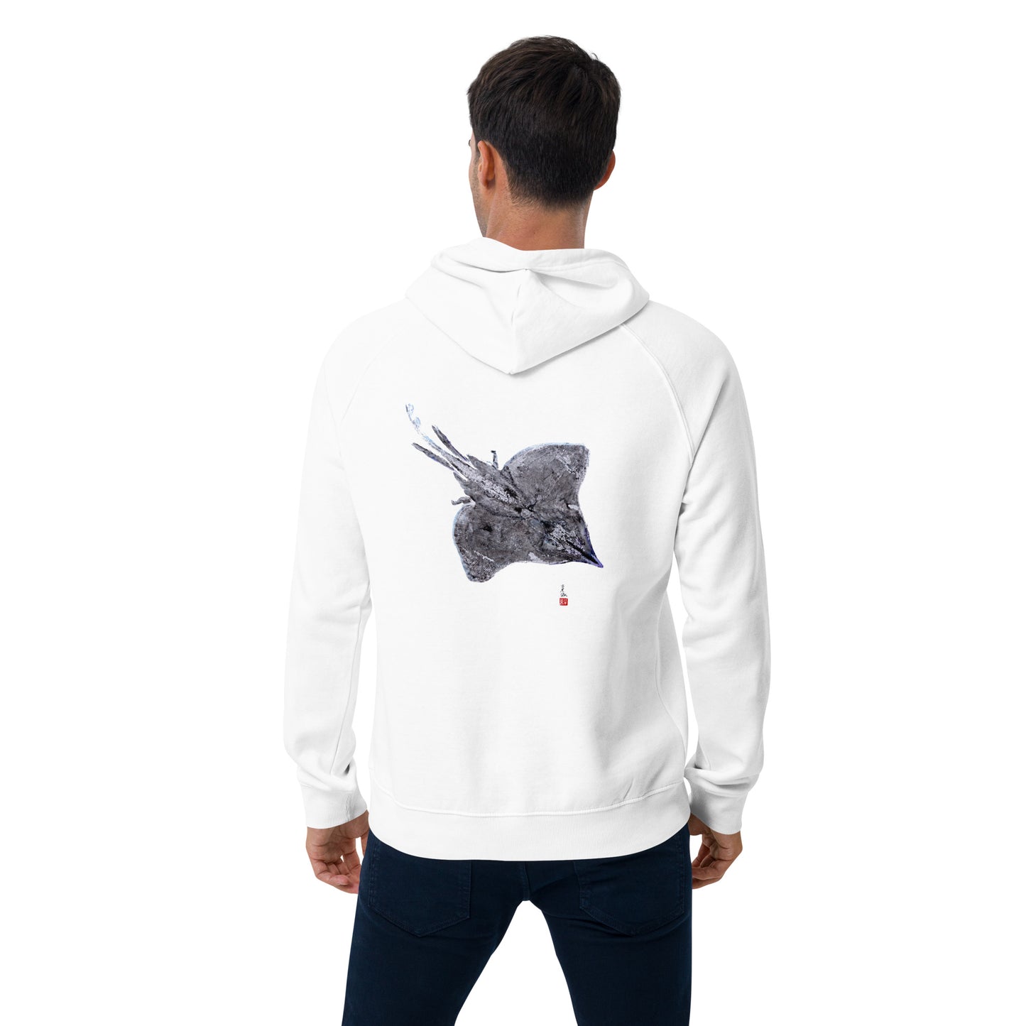Unisex eco raglan hoodie - Longnose Skate Gyotaku