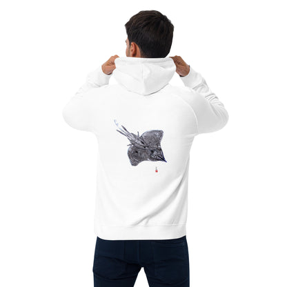 Unisex eco raglan hoodie - Longnose Skate Gyotaku