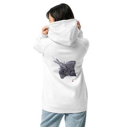 Unisex eco raglan hoodie - Longnose Skate Gyotaku