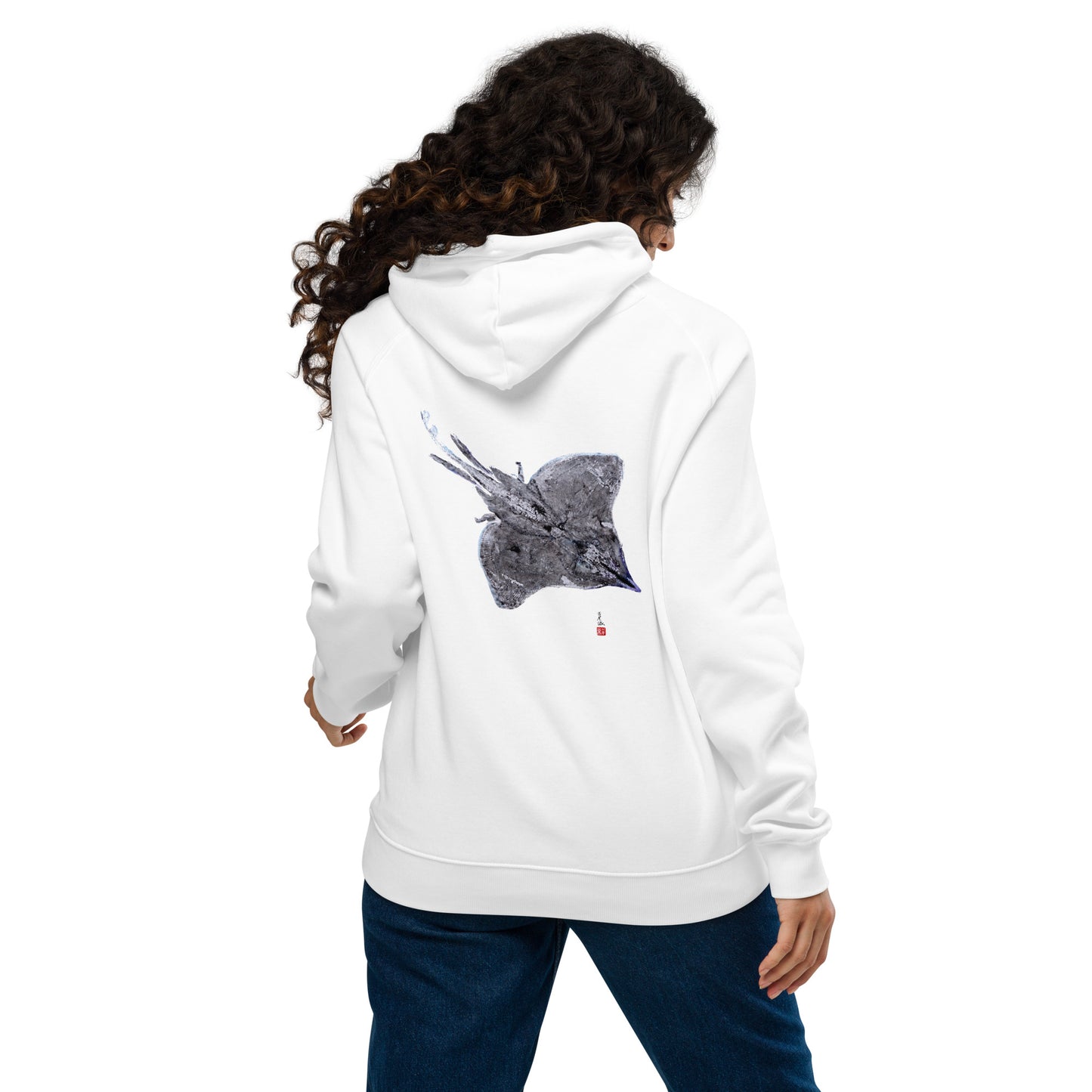 Unisex eco raglan hoodie - Longnose Skate Gyotaku