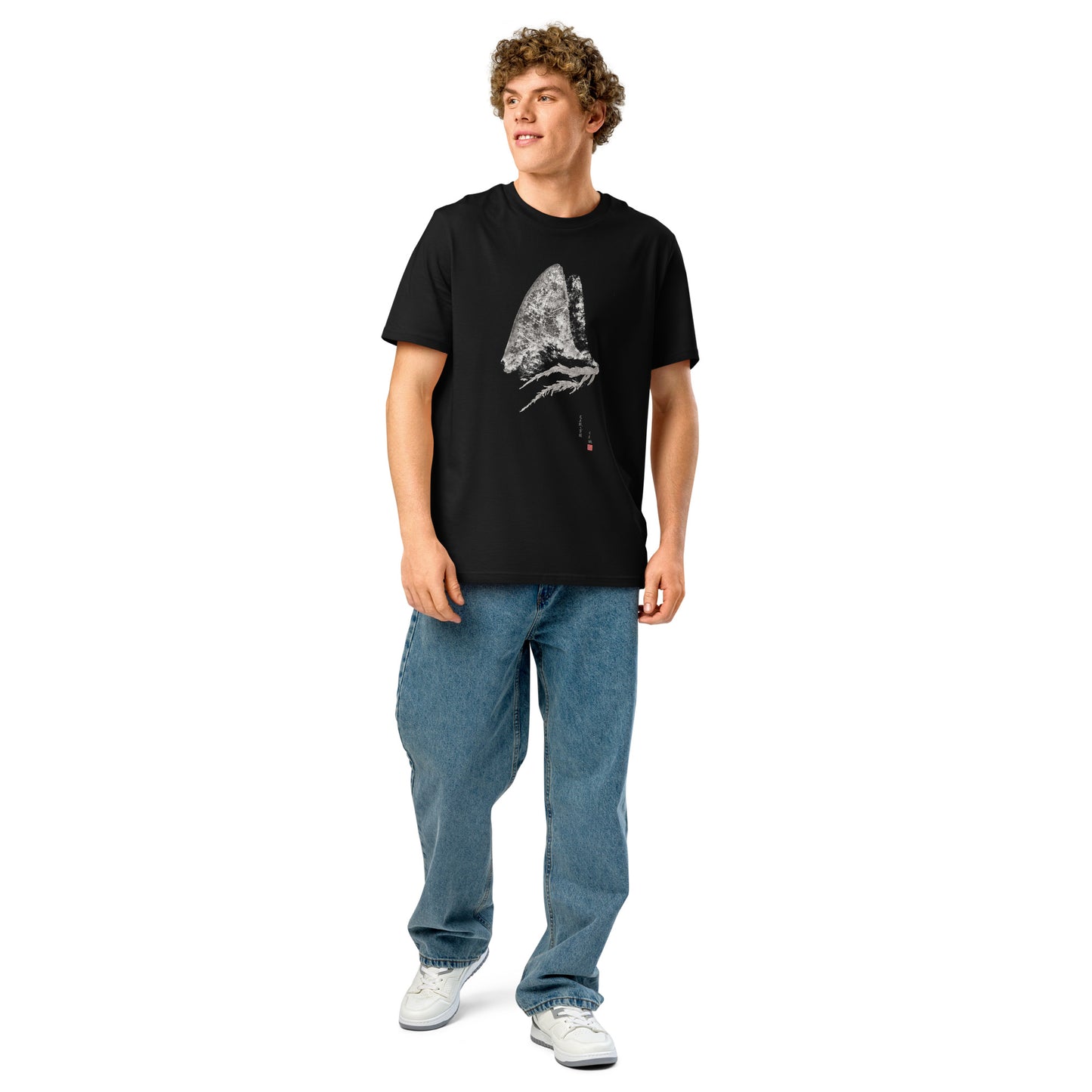 Unisex organic ribbed neck t-shirt - Thresher Shark Dorsal Gyotaku
