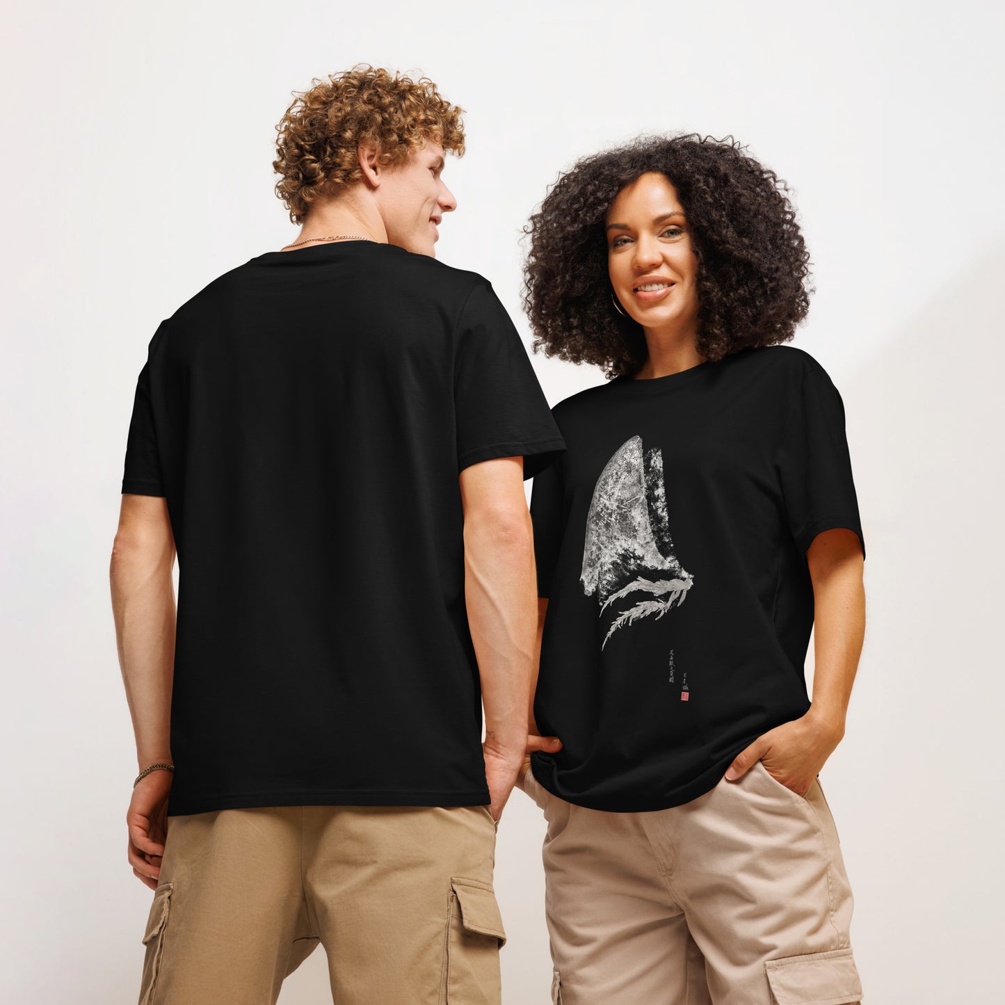 Unisex organic ribbed neck t-shirt - Thresher Shark Dorsal Gyotaku