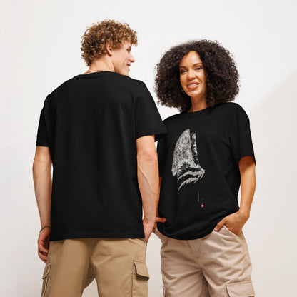 Unisex organic ribbed neck t-shirt - Thresher Shark Dorsal Gyotaku