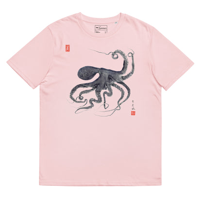 Unisex organic ribbed neck t-shirt: Octopus Conductor Gyotaku