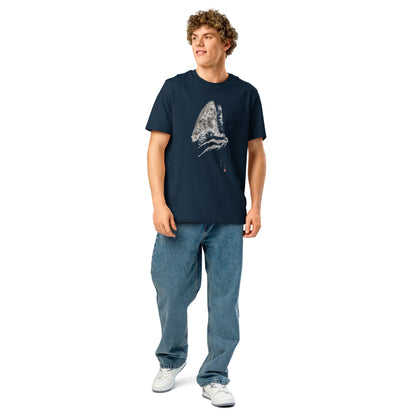 Unisex organic ribbed neck t-shirt - Thresher Shark Dorsal Gyotaku