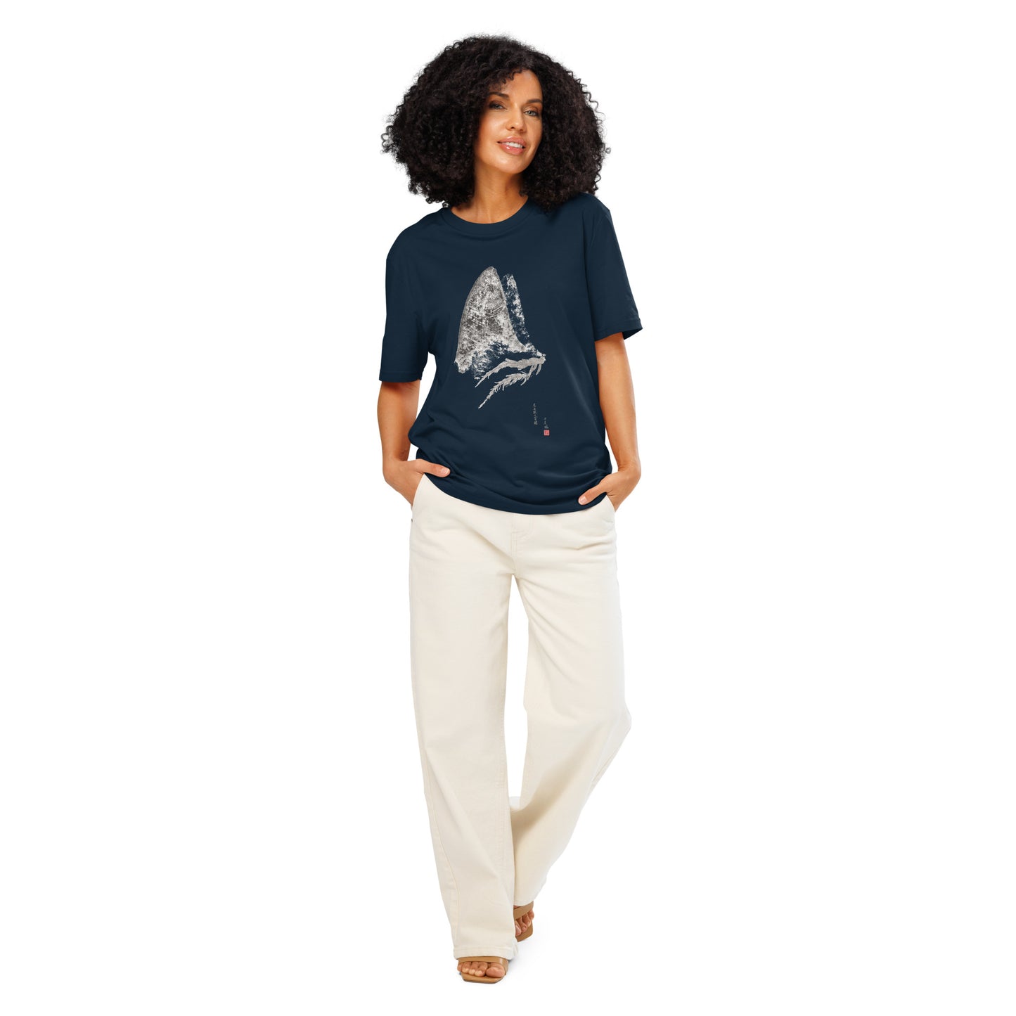 Unisex organic ribbed neck t-shirt - Thresher Shark Dorsal Gyotaku