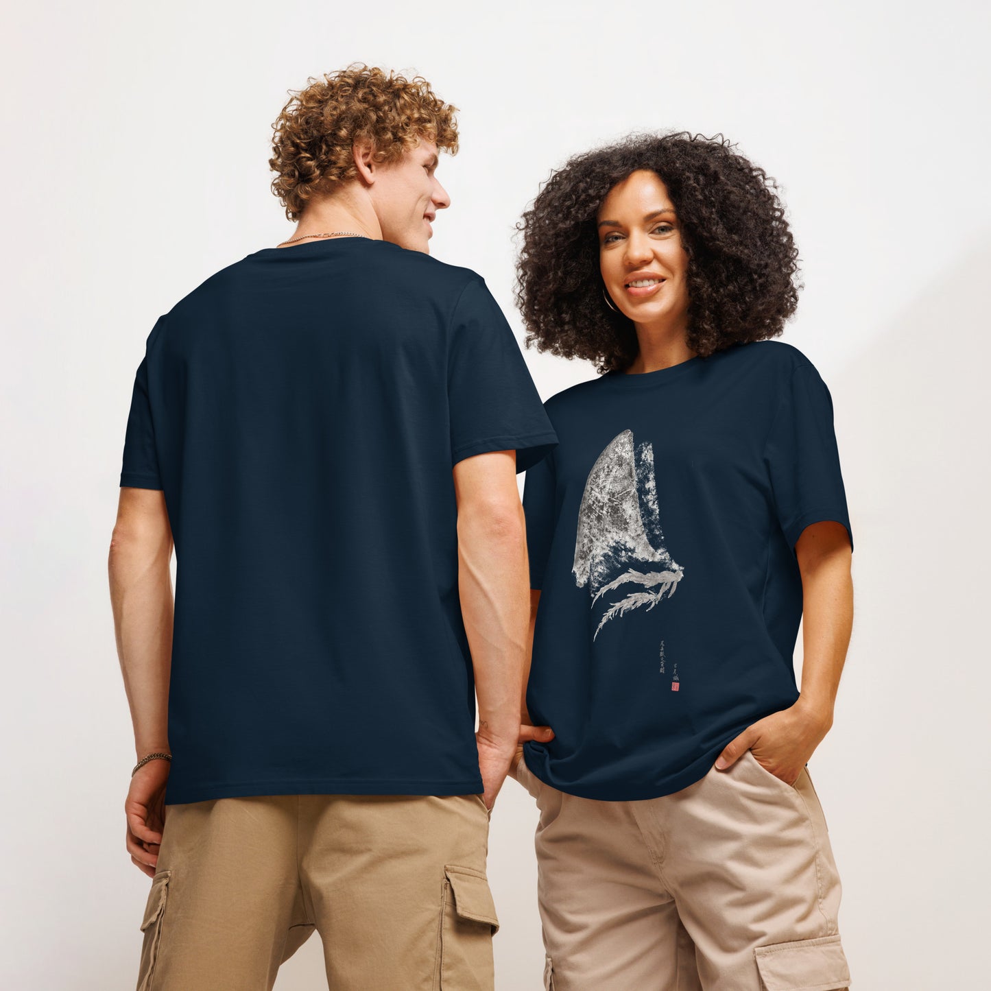 Unisex organic ribbed neck t-shirt - Thresher Shark Dorsal Gyotaku