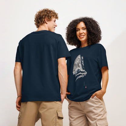 Unisex organic ribbed neck t-shirt - Thresher Shark Dorsal Gyotaku