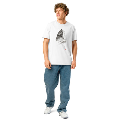 Unisex organic ribbed neck t-shirt - Thresher Shark Dorsal Gyotaku