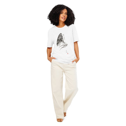 Unisex organic ribbed neck t-shirt - Thresher Shark Dorsal Gyotaku