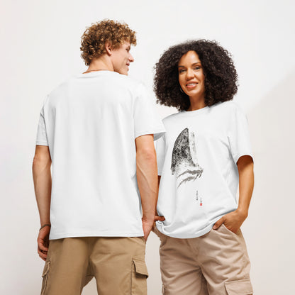 Unisex organic ribbed neck t-shirt - Thresher Shark Dorsal Gyotaku