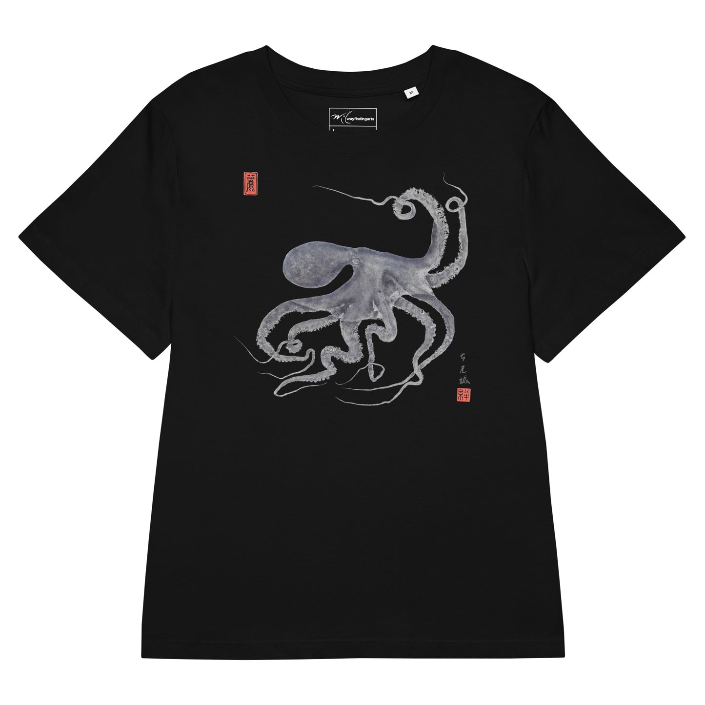 Women’s organic ribbed neck t-shirt: Octopus Conductor Gyotaku