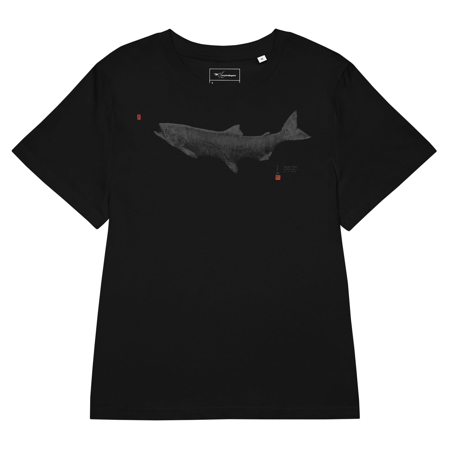 Women’s organic ribbed neck t-shirt: Chinook Salmon Gyotaku