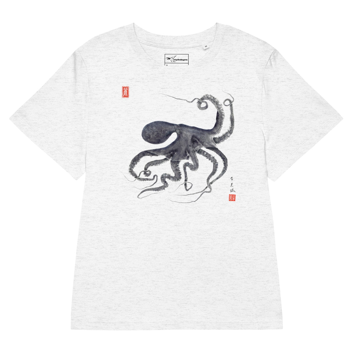 Women’s organic ribbed neck t-shirt: Octopus Conductor Gyotaku