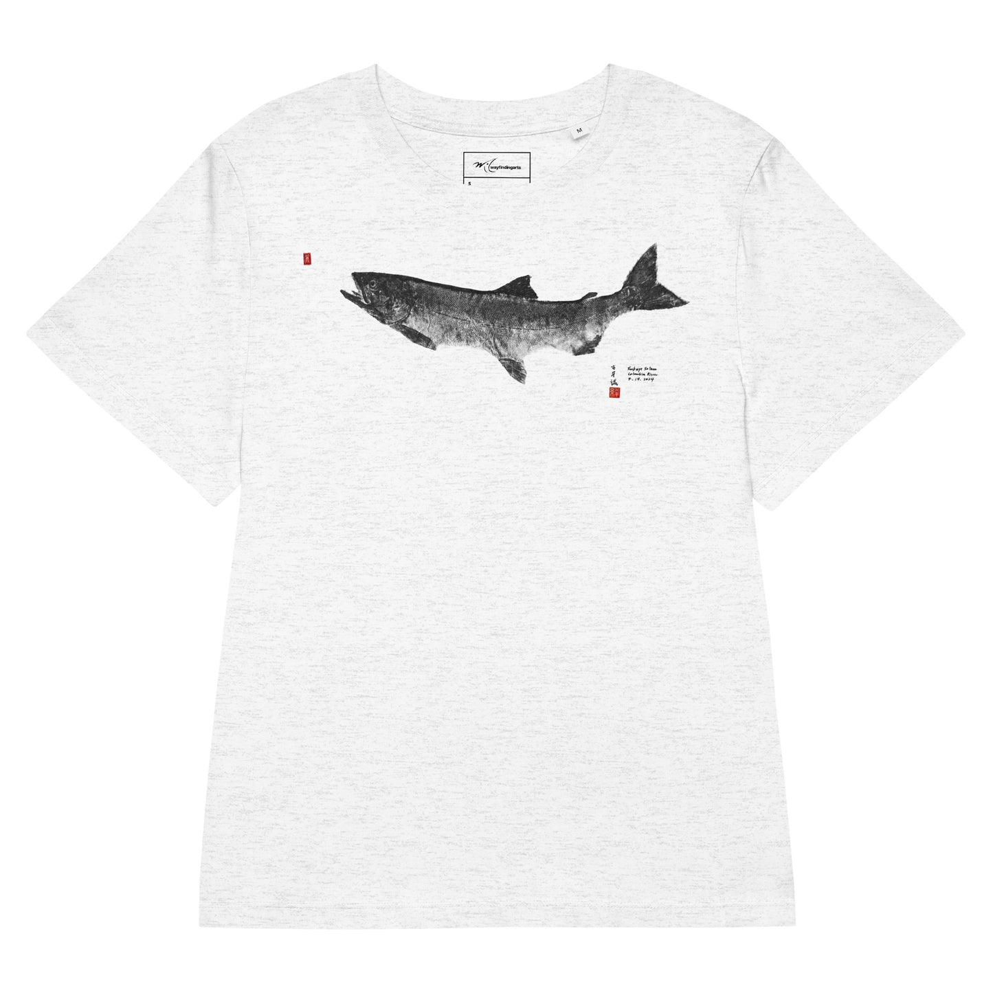 Women’s organic ribbed neck t-shirt: Chinook Salmon Gyotaku
