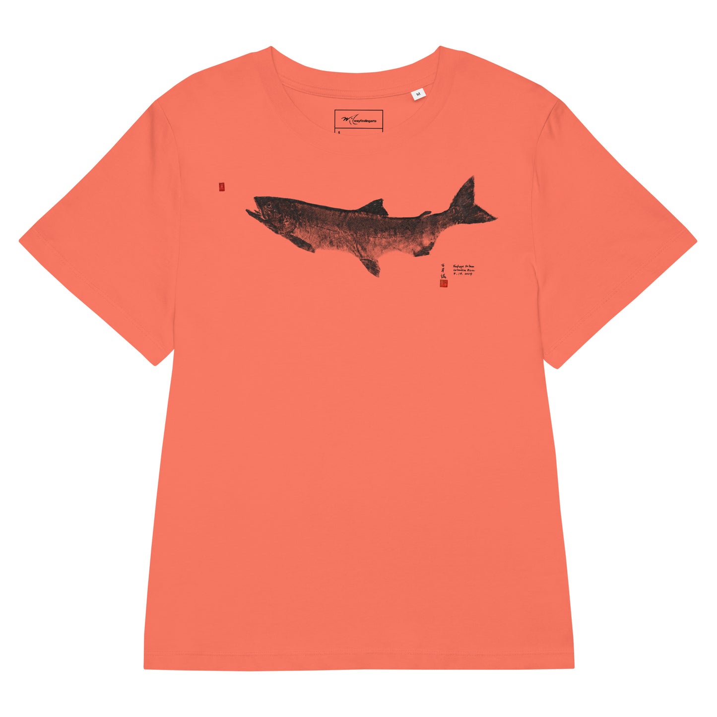 Women’s organic ribbed neck t-shirt: Chinook Salmon Gyotaku