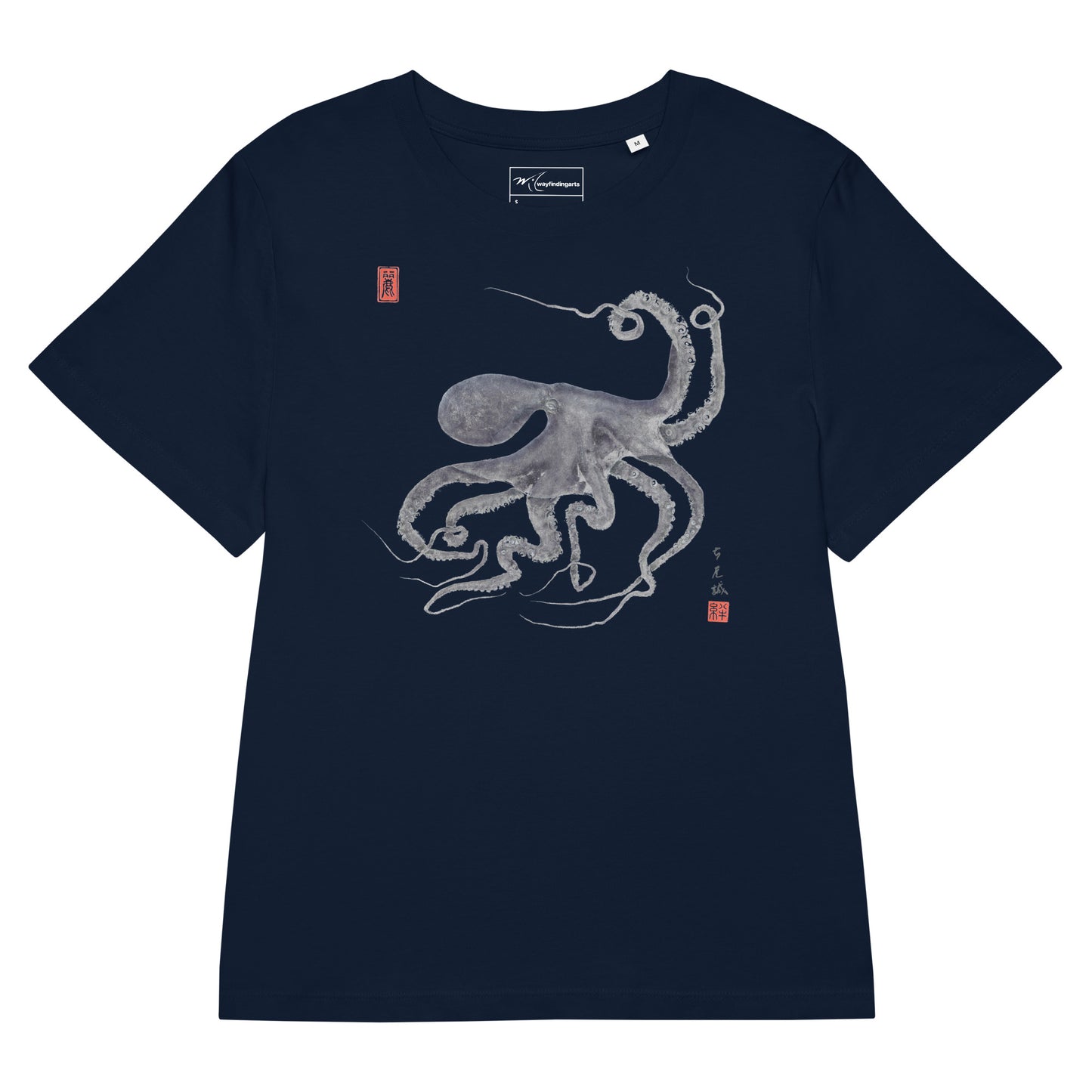 Women’s organic ribbed neck t-shirt: Octopus Conductor Gyotaku