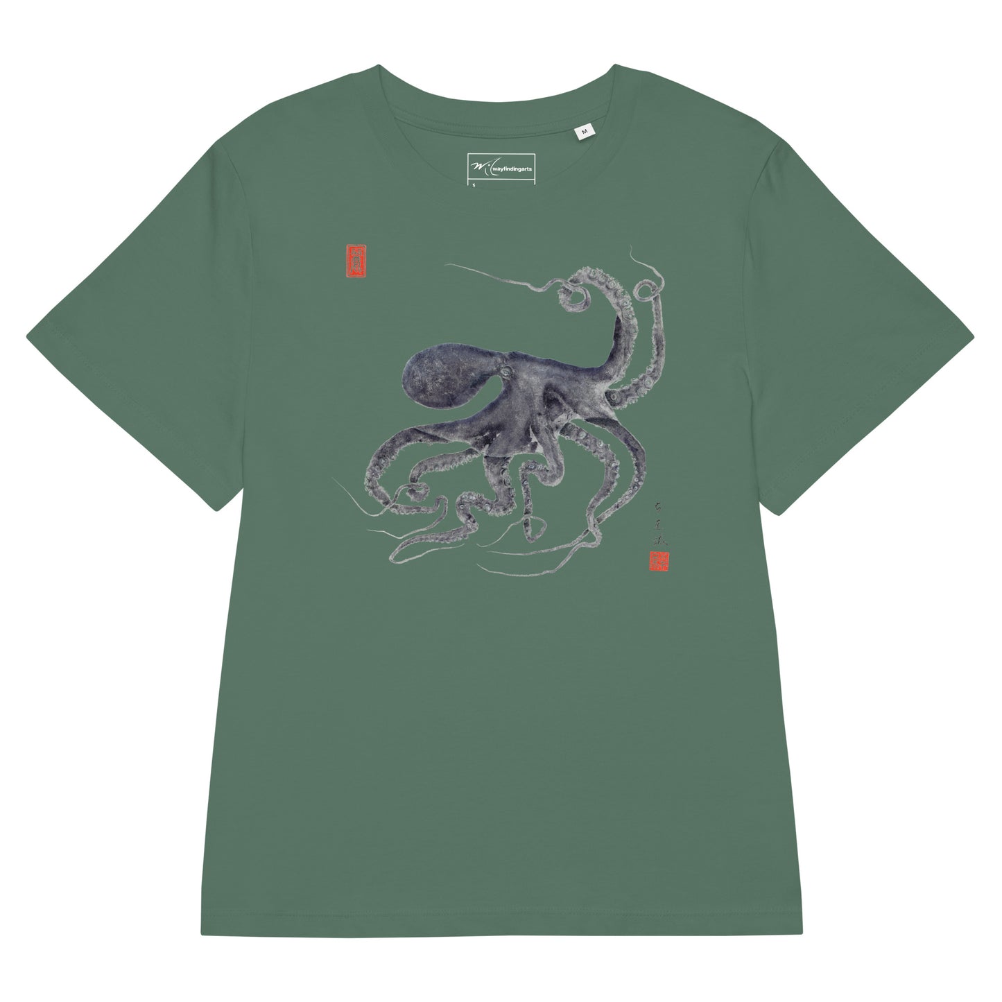 Women’s organic ribbed neck t-shirt: Octopus Conductor Gyotaku