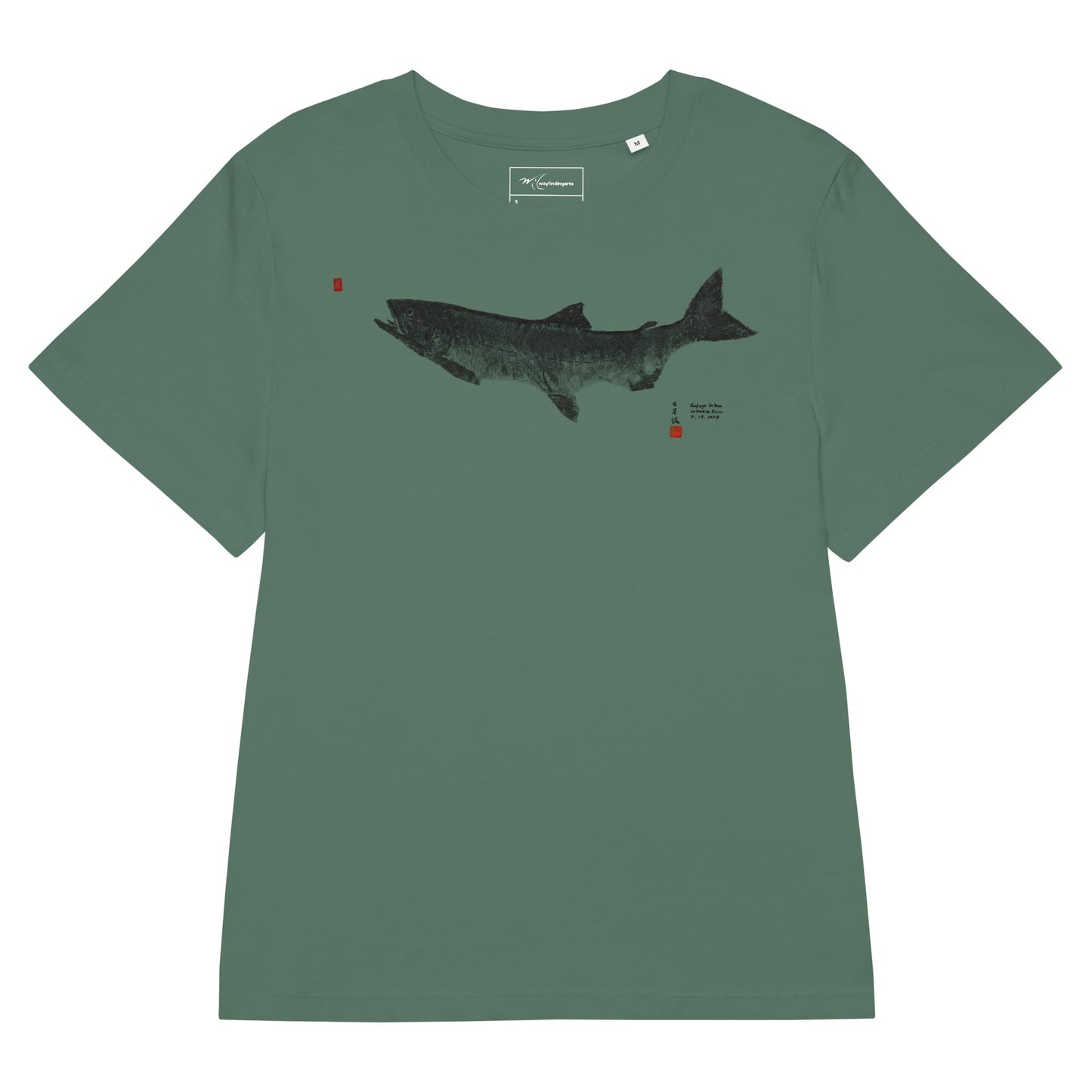 Women’s organic ribbed neck t-shirt: Chinook Salmon Gyotaku