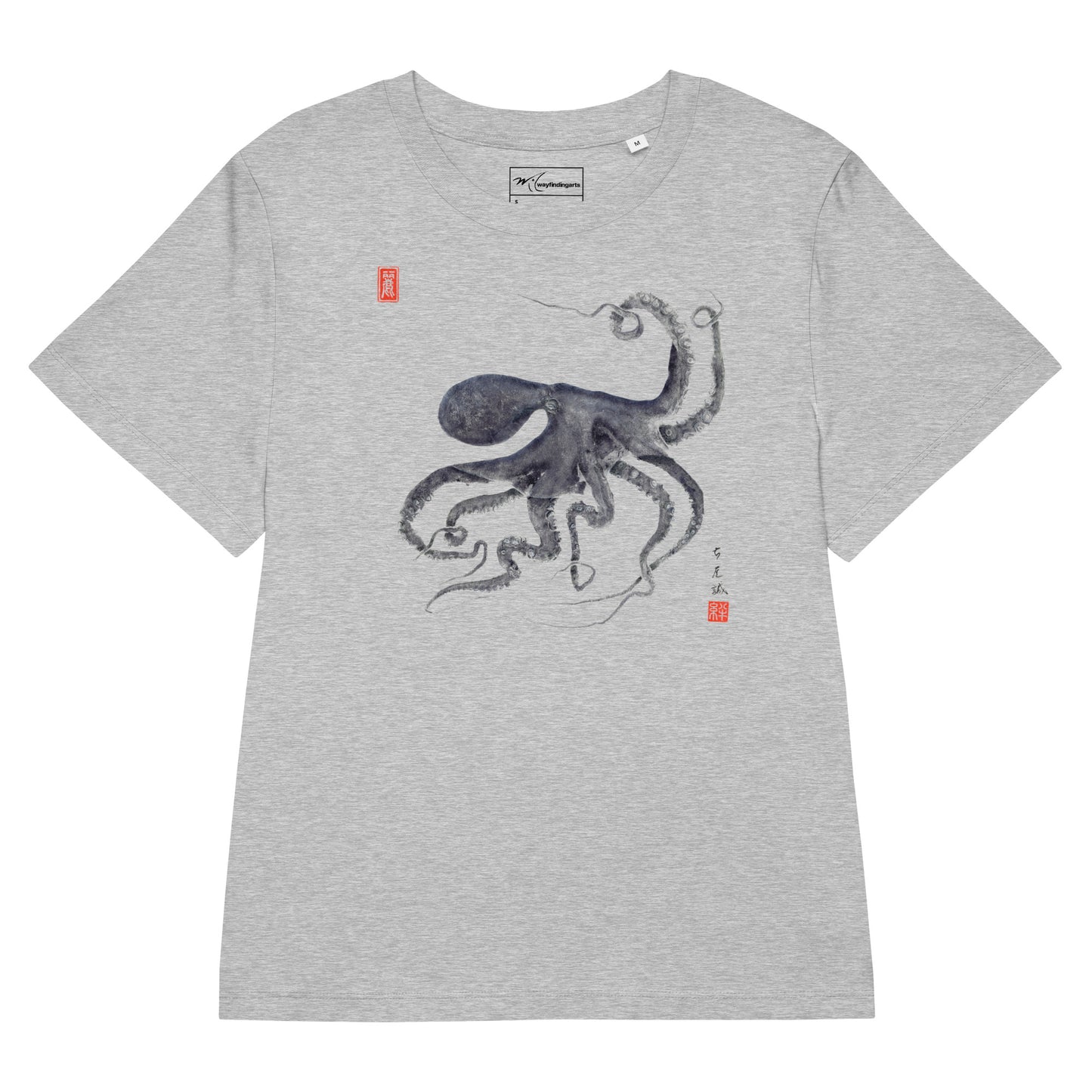 Women’s organic ribbed neck t-shirt: Octopus Conductor Gyotaku