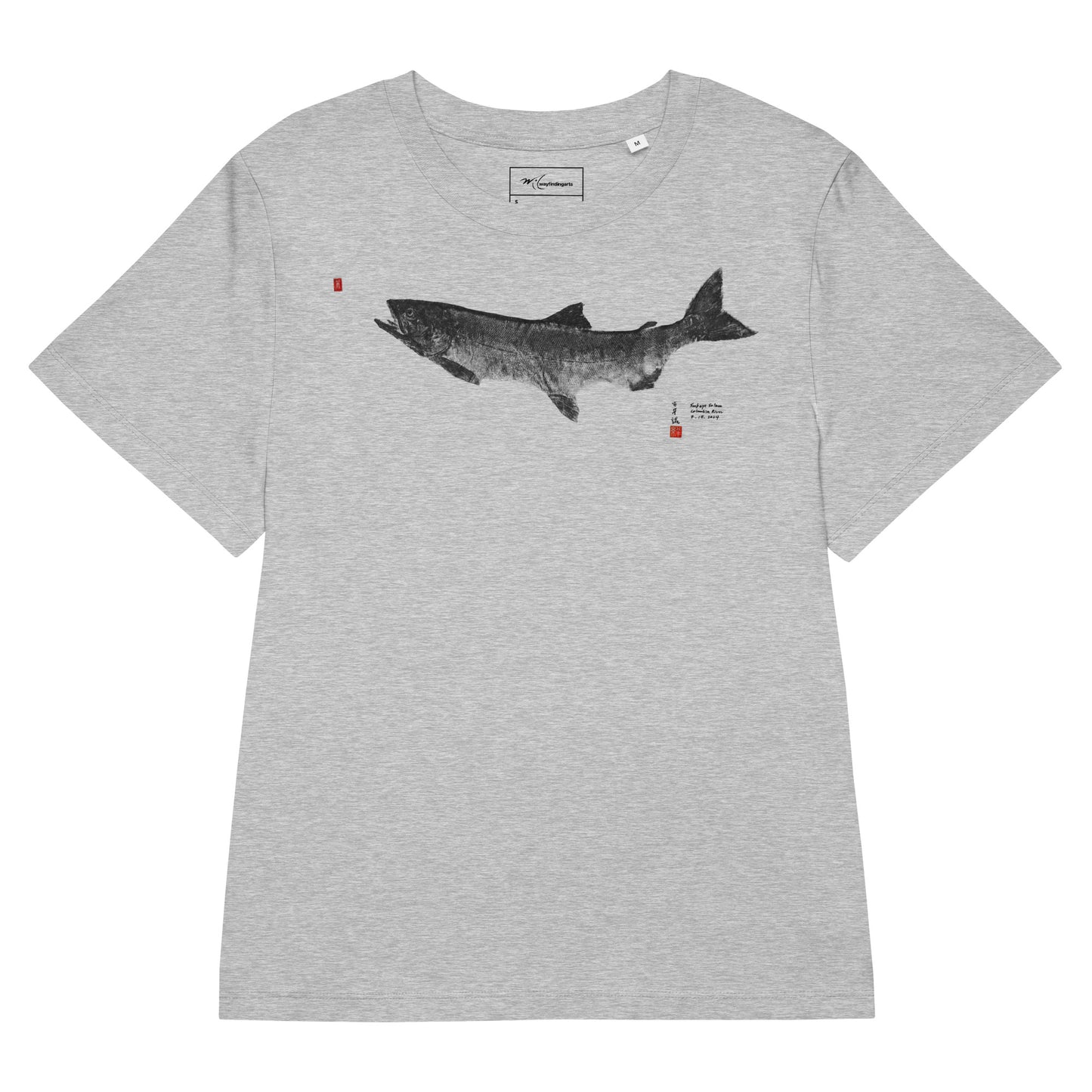 Women’s organic ribbed neck t-shirt: Chinook Salmon Gyotaku