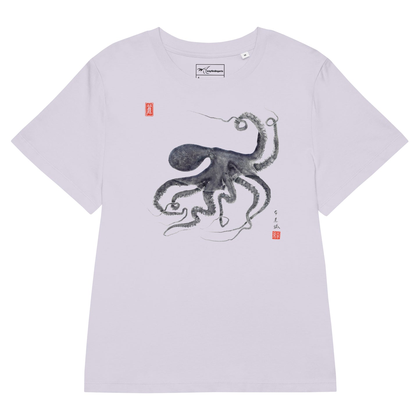Women’s organic ribbed neck t-shirt: Octopus Conductor Gyotaku