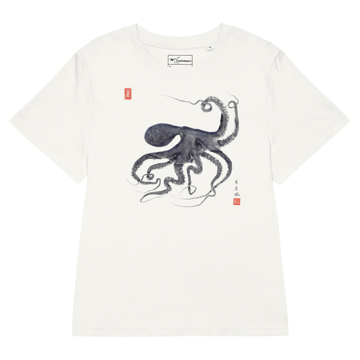Women’s organic ribbed neck t-shirt: Octopus Conductor Gyotaku