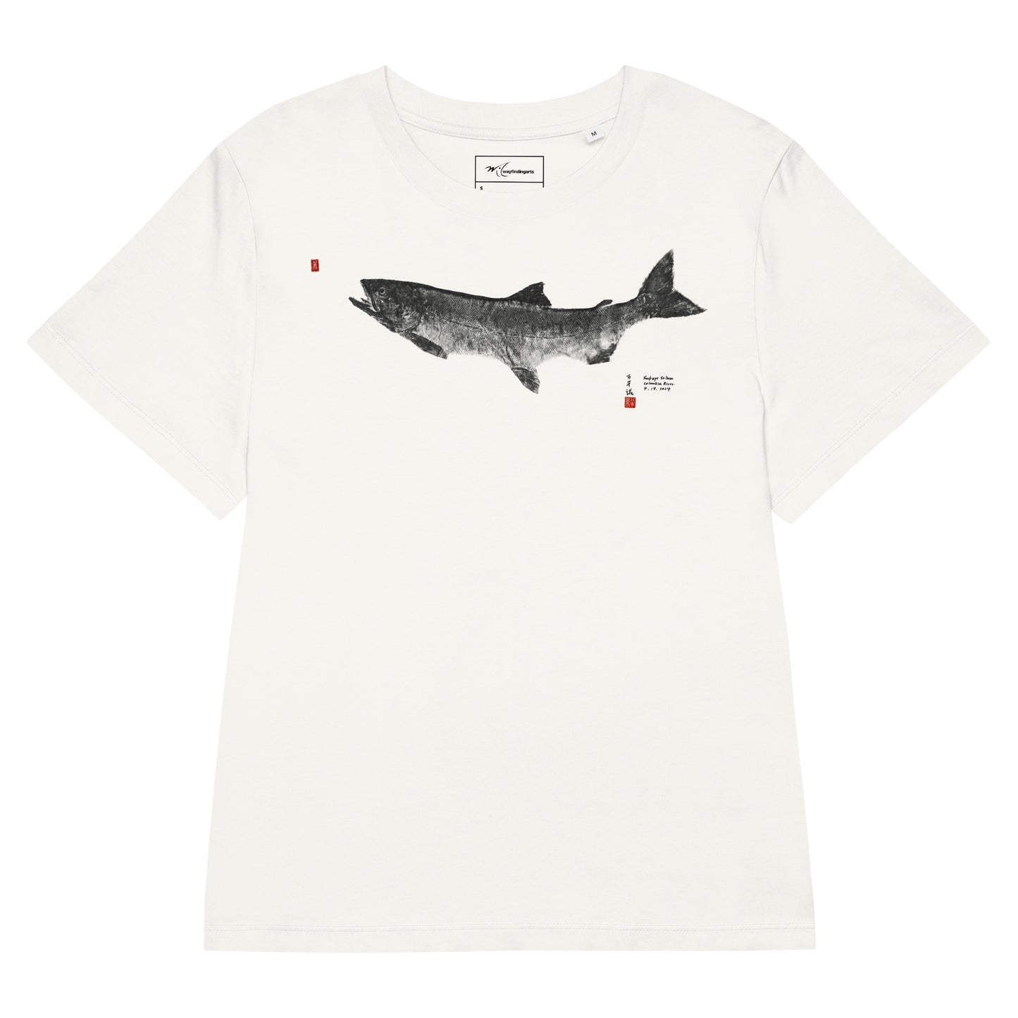 Women’s organic ribbed neck t-shirt: Chinook Salmon Gyotaku