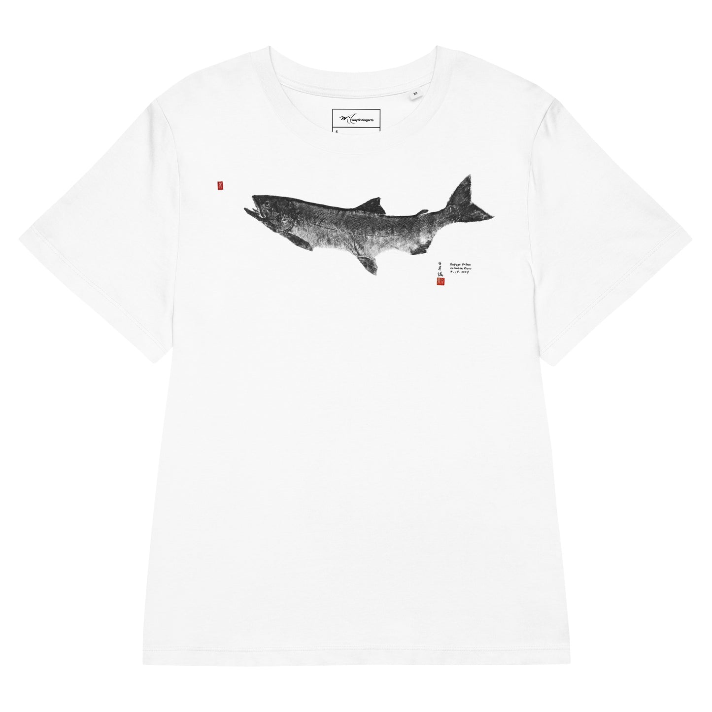 Women’s organic ribbed neck t-shirt: Chinook Salmon Gyotaku